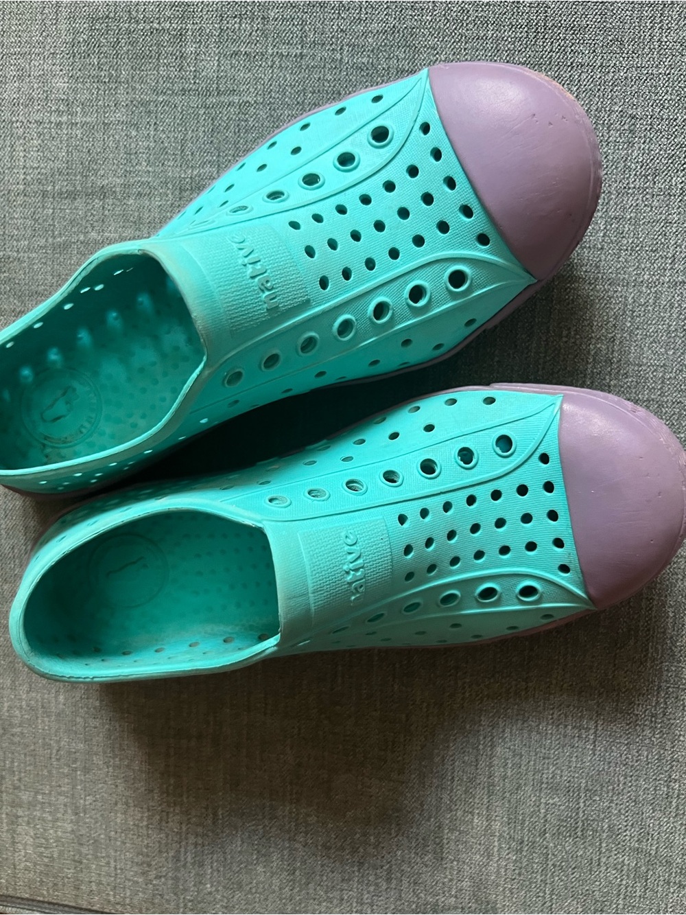 Native Shoes Kids Aqua Teal Water Shoes with grey Toe Caps